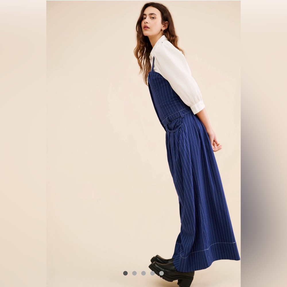 Free People Blue Striped Jumpsuit with White Blouse - Picture 3 of 5